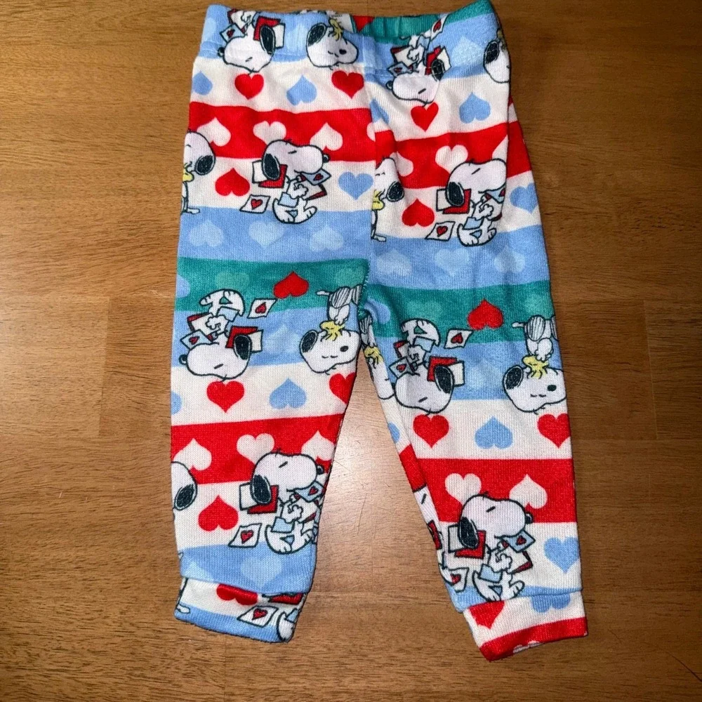 Peanuts Snoopy Woodstock Valentines Pajamas Set 12 Months Hearts Stripes Blue